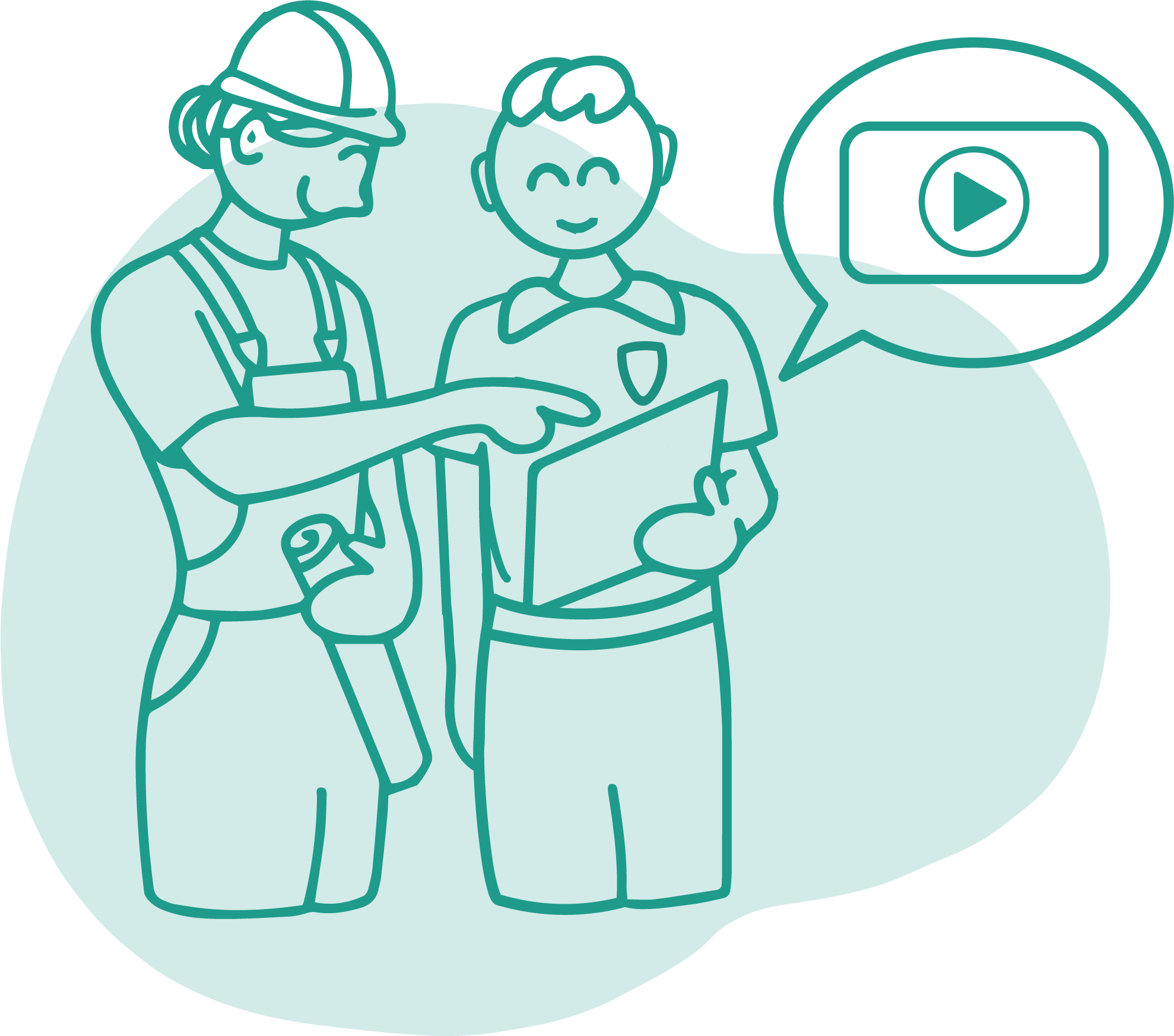 building professionals watching a video on a tablet